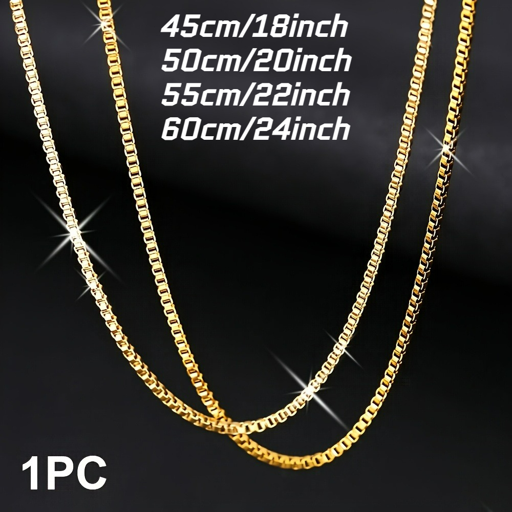 Mirror Glossy Golden Box Chain Necklace, Waterproof & Stackable